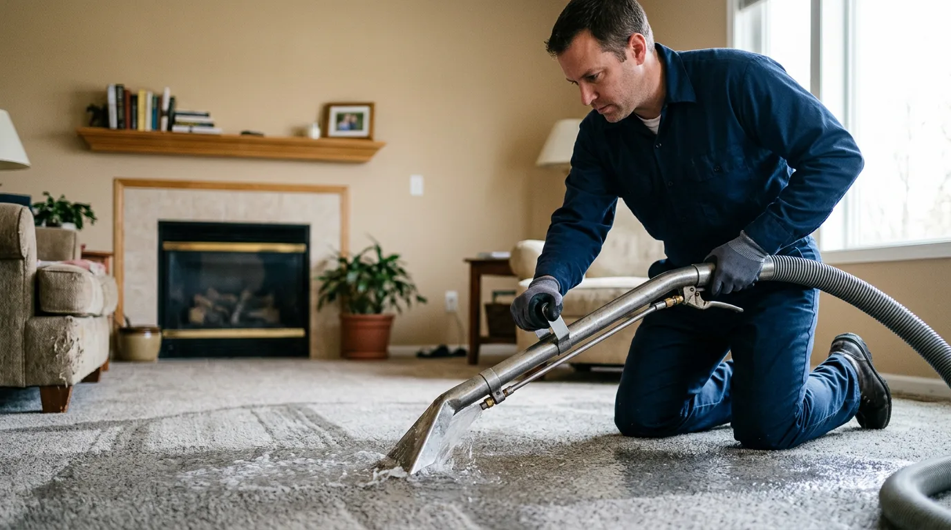 Water damage restoration technician working near Blue Mound, IL
